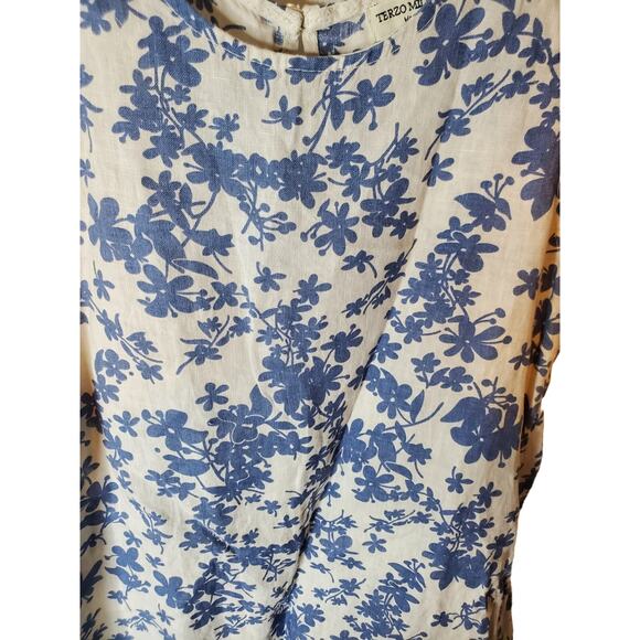 Terzo Millennio Blue Floral 100% Linen Pull-On Dress, XS, NWT - Picture 2 of 7